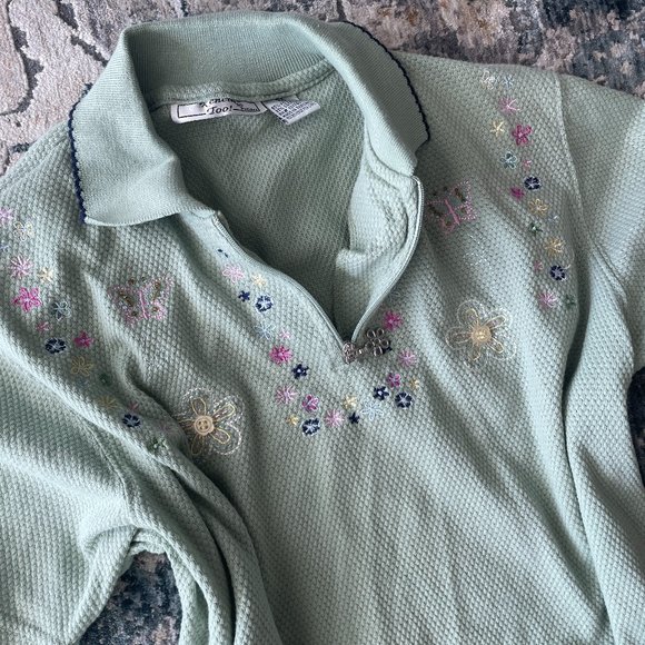 Vintage Cotton Blend floral embroidered polo golf top - Picture 7 of 9
